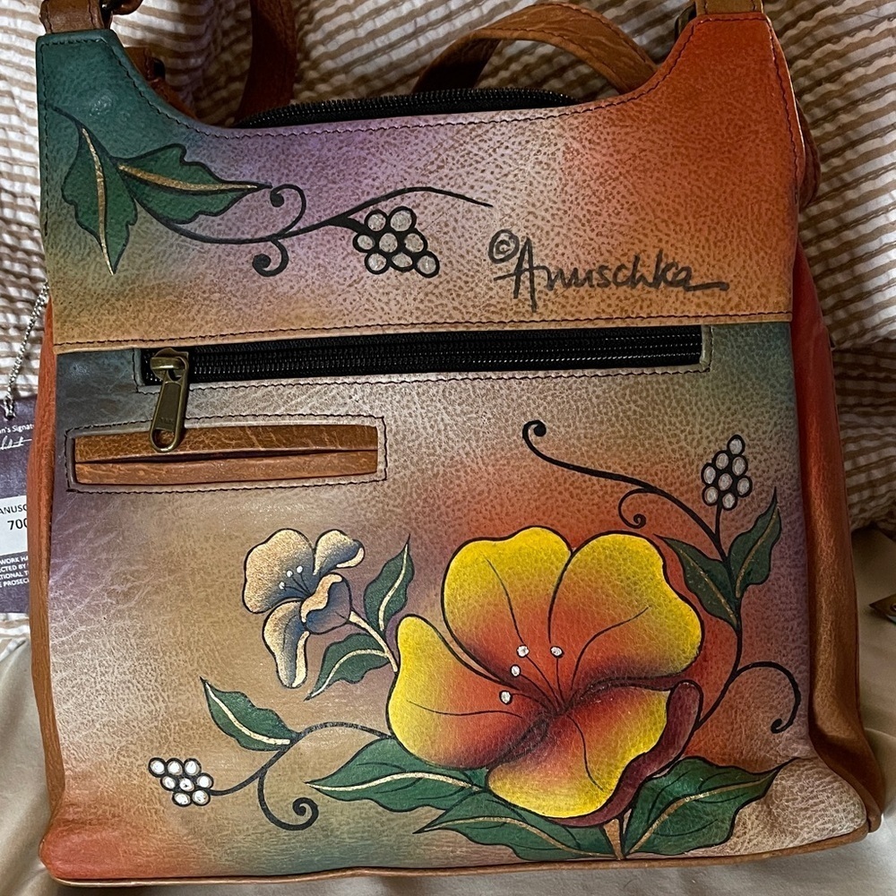 Anuschka Vibrant Floral Shoulder Bag - Orange and Green